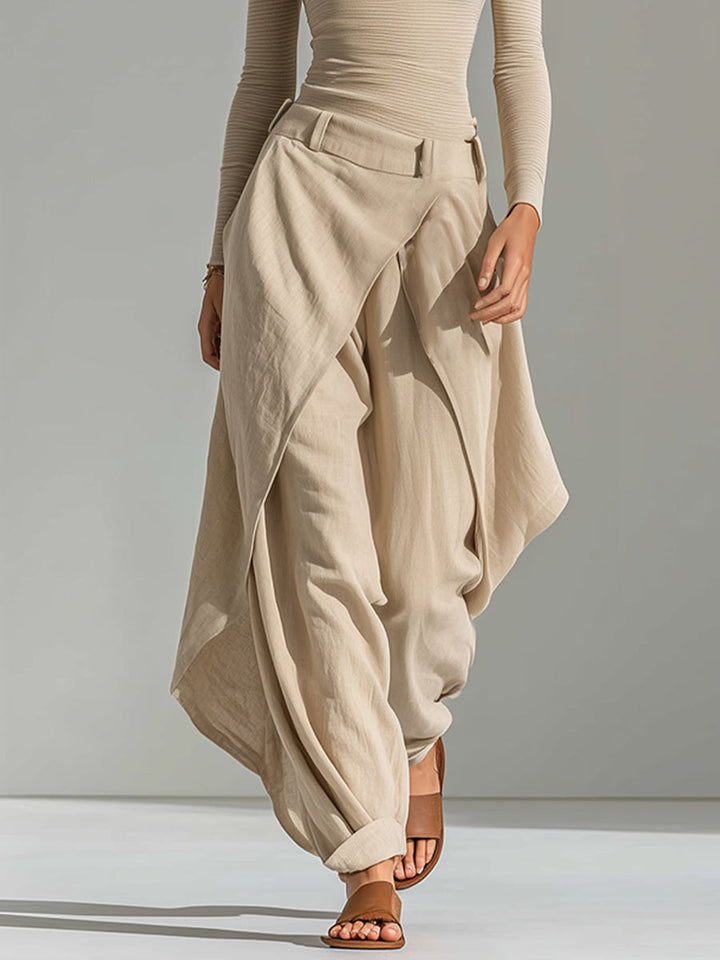 Giuliana | Completo Top Beige con Scollo a Barchetta e Pantalone a Gamba Larga a Strati