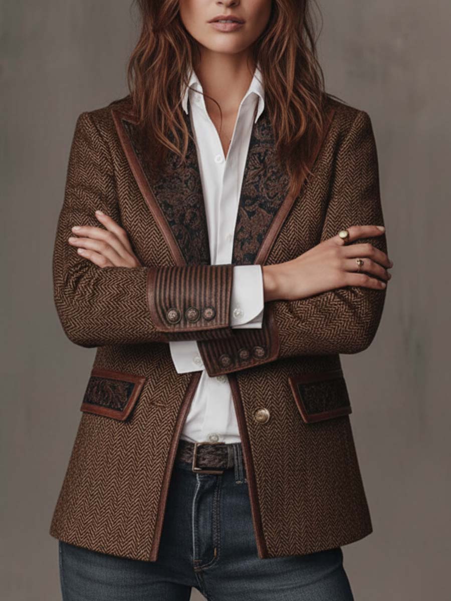 Gisella | Blazer con Pannelli Stampa a Spina di Pesce