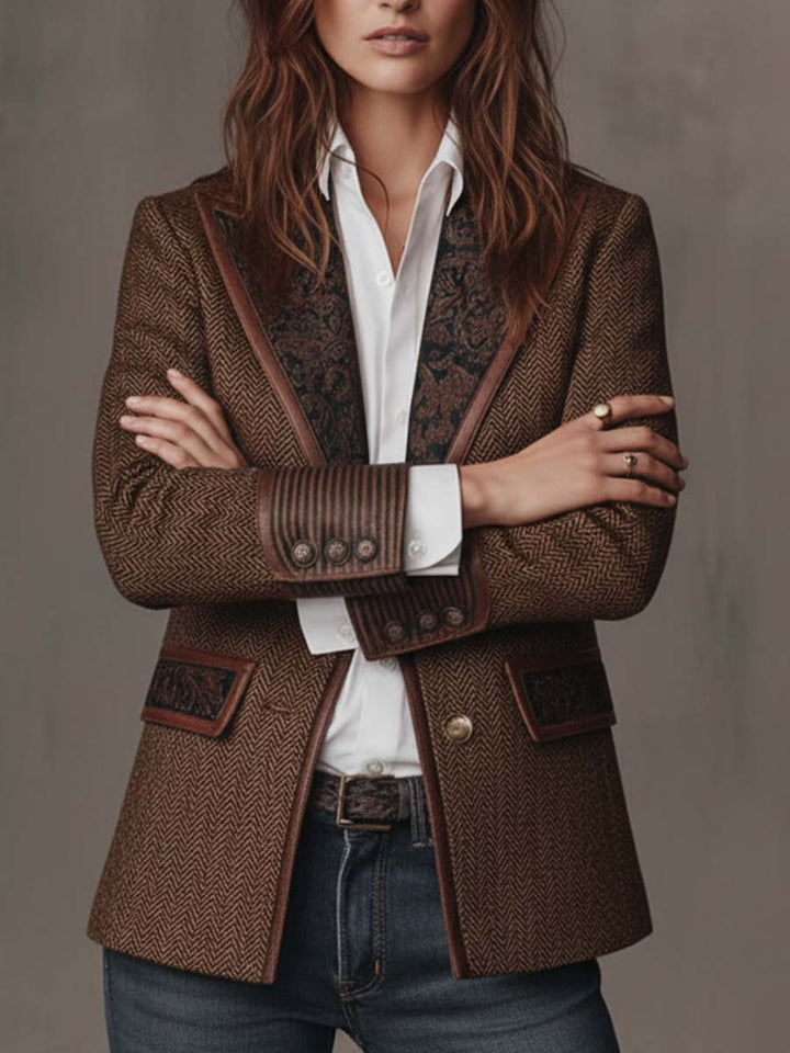 Gisella | Blazer con Pannelli Stampa a Spina di Pesce