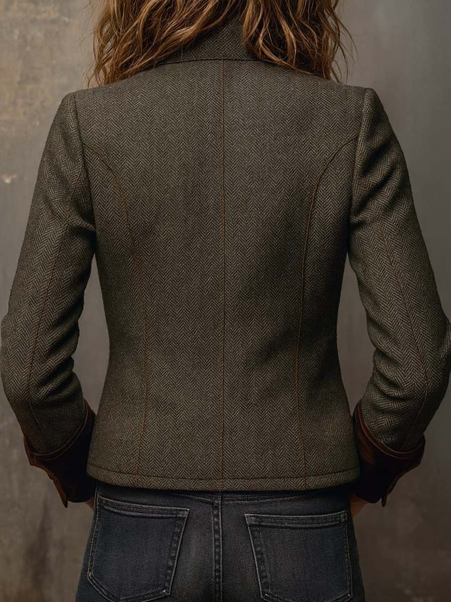 Roberta | Blazer Vintage a Spina di Pesce con Profili a Contrasto