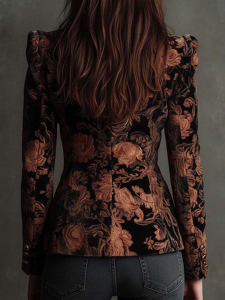 Beatrice | Blazer Sartoriale Stampa Floreale Nero e Bronzo