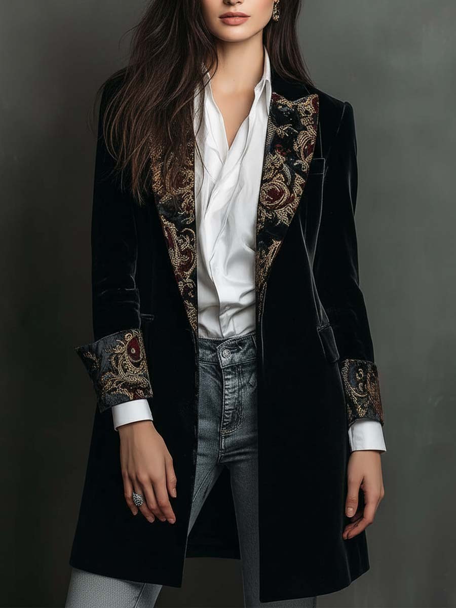 Ludovica | Blazer Aderente Stampa Barocca Nera