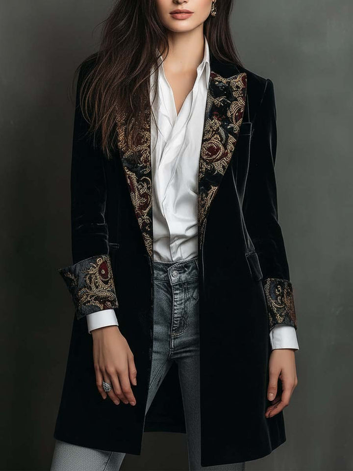 Ludovica | Blazer Aderente Stampa Barocca Nera