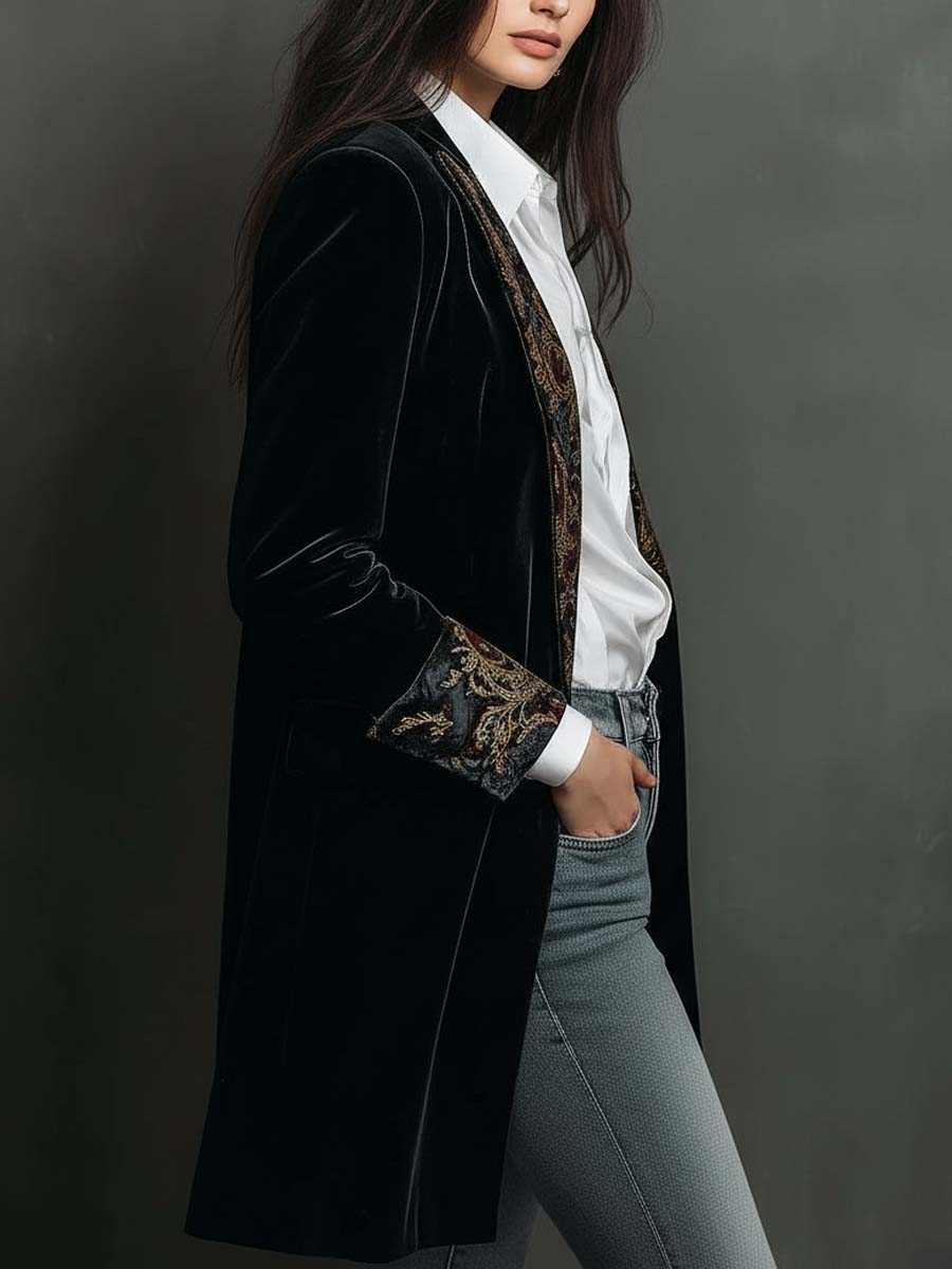 Ludovica | Blazer Aderente Stampa Barocca Nera