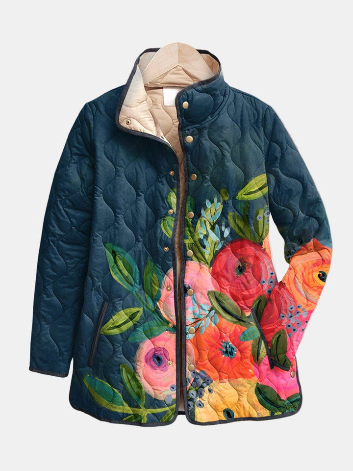 Giacca Imbottita Fiori Dipinti