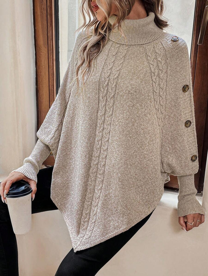 Alexis | Maglione Poncho con Collo Alto e Maniche a Pipistrello, Pullover a Maglia Cable Asimmetrico