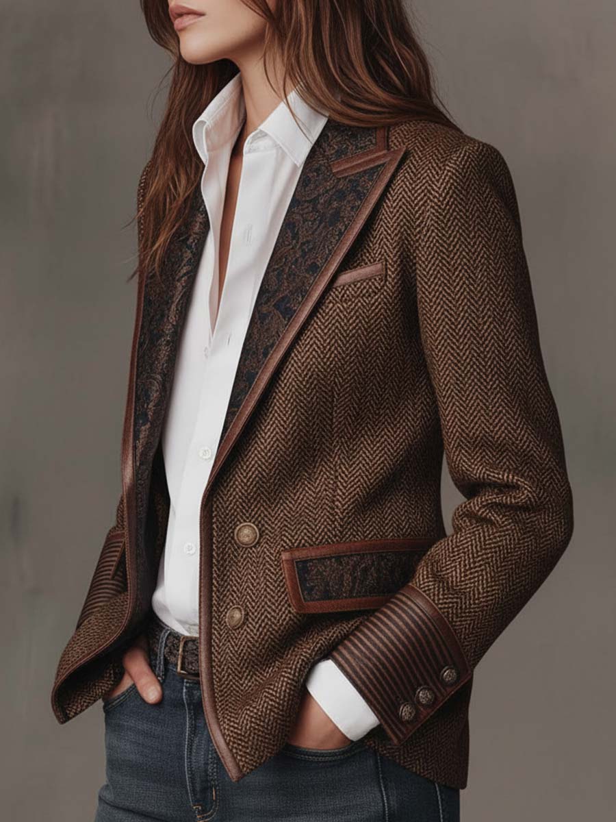 Gisella | Blazer con Pannelli Stampa a Spina di Pesce