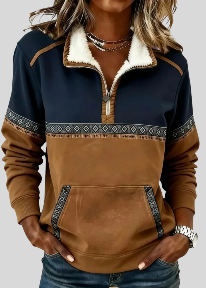 AMELIA | Pullover con mezza zip e colletto in sherpa