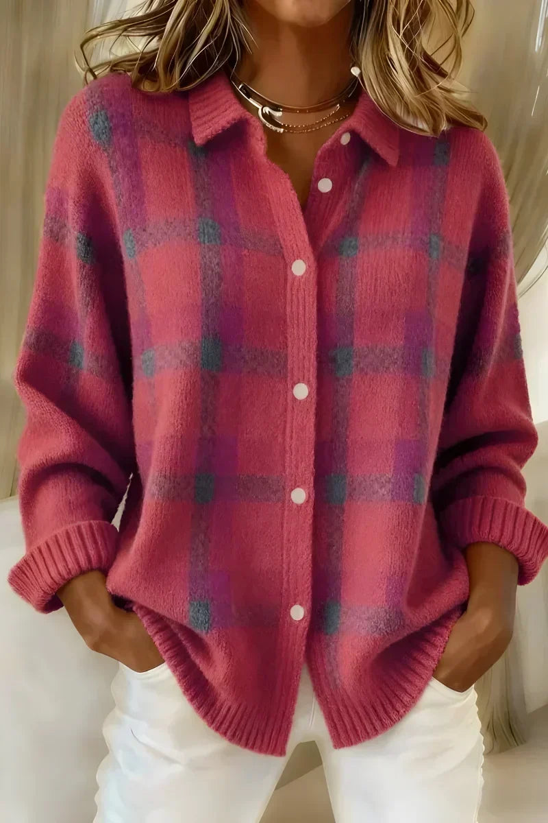 Ashley™ | Cardigan Classico a Collo con Fantasia a Quadri