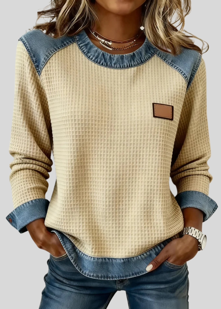 KARA | Felpa waffle con rifiniture patchwork