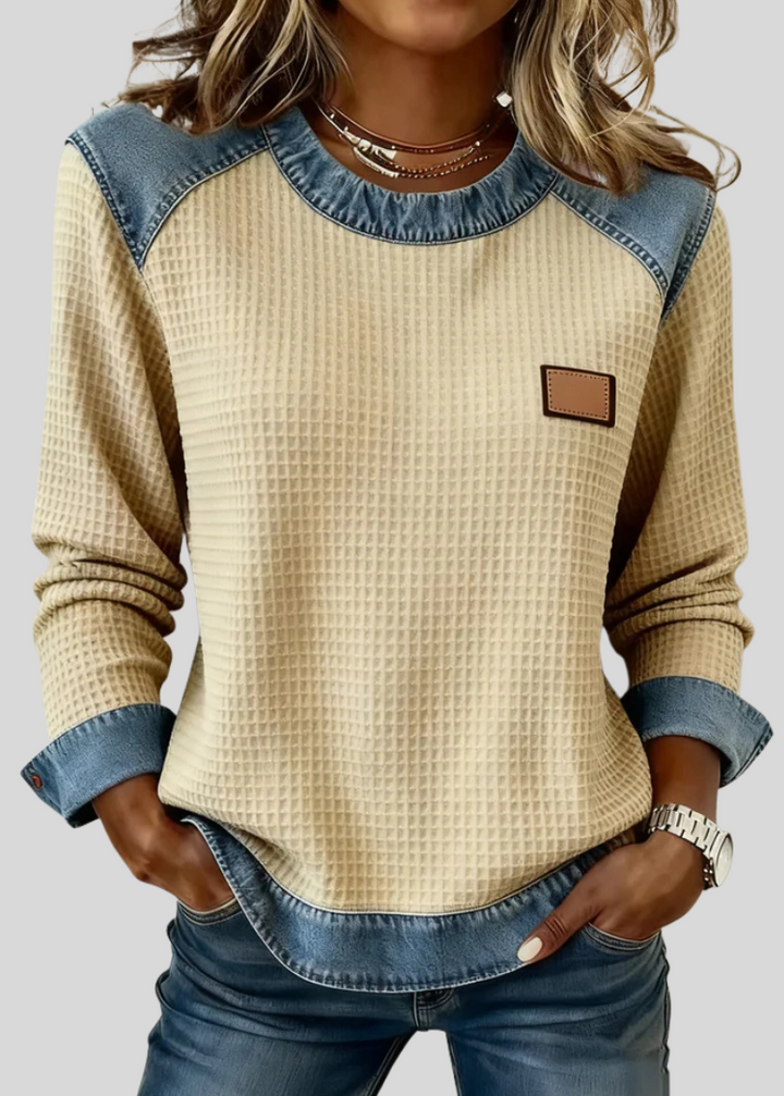 KARA | Felpa waffle con rifiniture patchwork