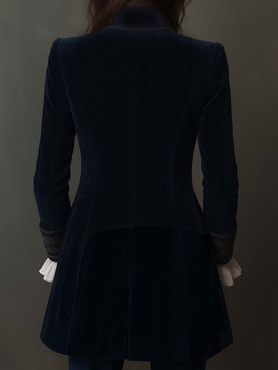 Adele | Blazer Lungo Vintage Ricamato Blu Navy