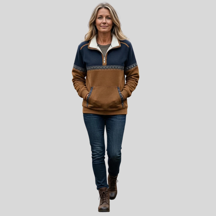 AMELIA | Pullover con mezza zip e colletto in sherpa