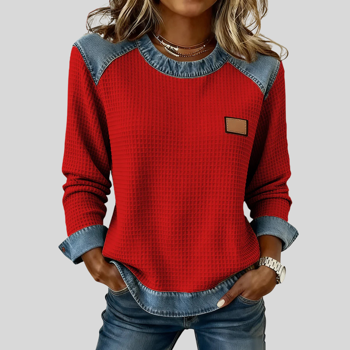 KARA | Felpa waffle con rifiniture patchwork
