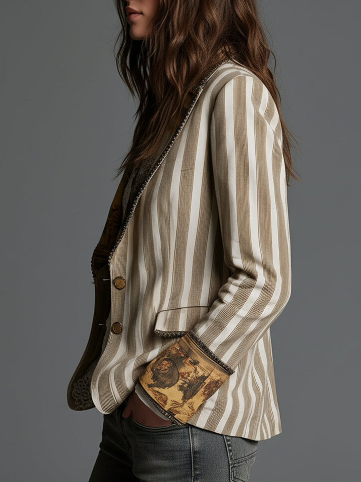 Susanna | Blazer Bohémien a Righe con Collo Stampato