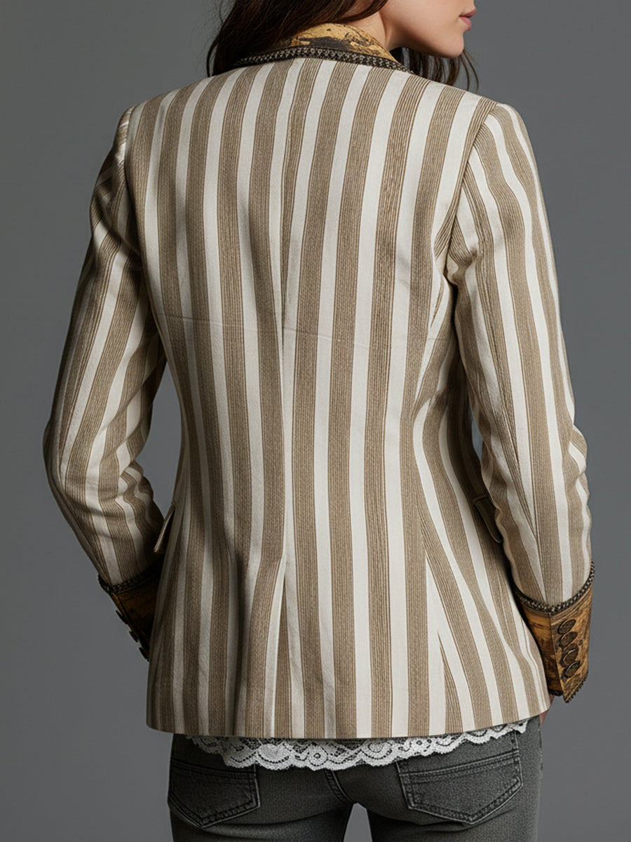 Susanna | Blazer Bohémien a Righe con Collo Stampato