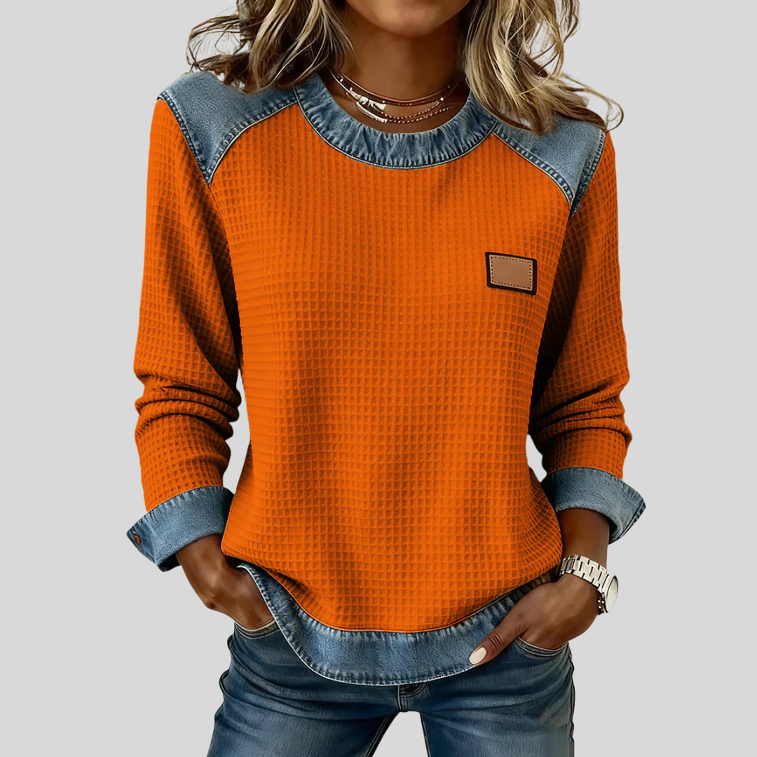 KARA | Felpa waffle con rifiniture patchwork