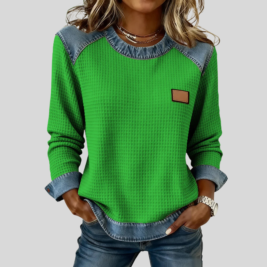 KARA | Felpa waffle con rifiniture patchwork