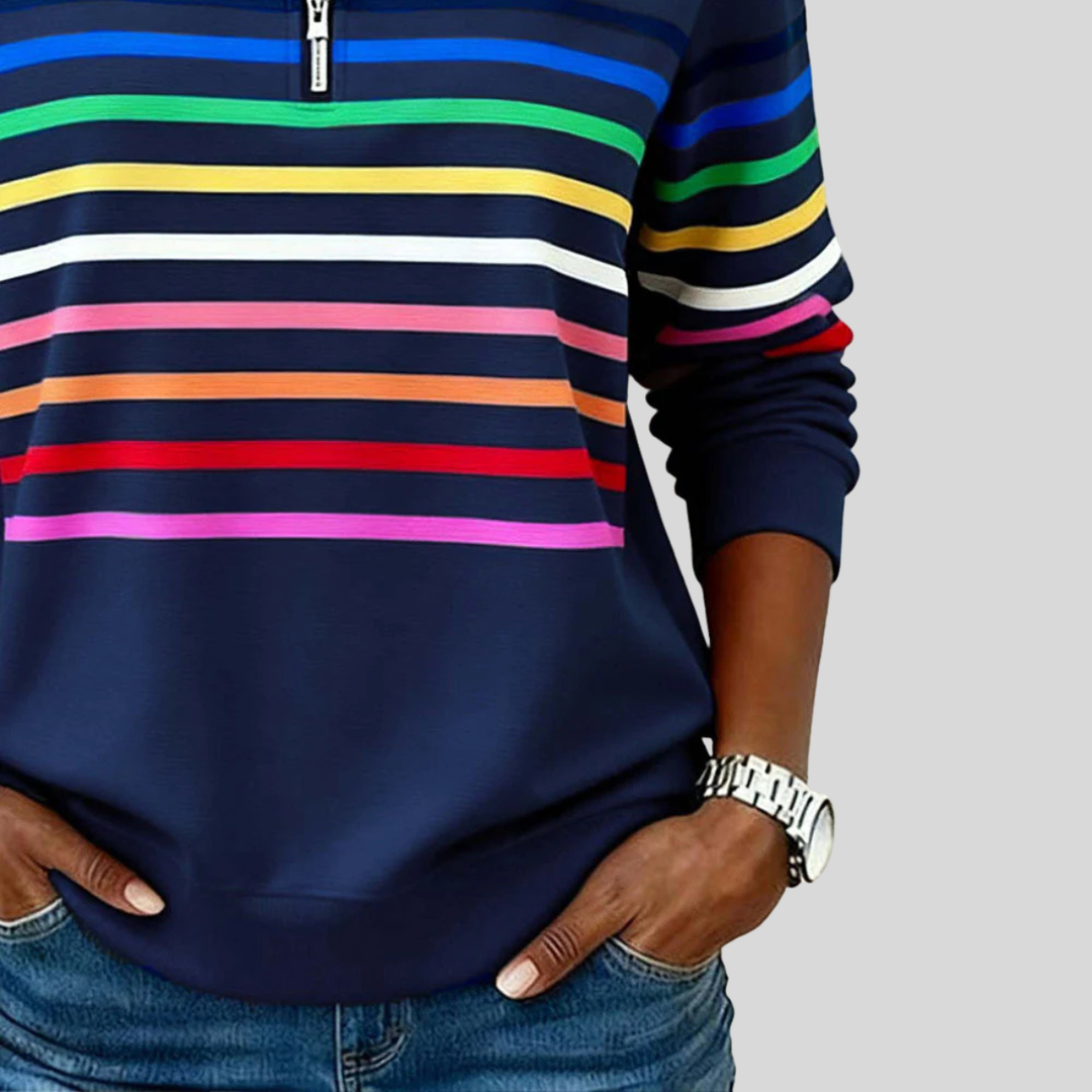 CHARLOTTE | Felpa con zip a mezza lunghezza e strisce multicolori