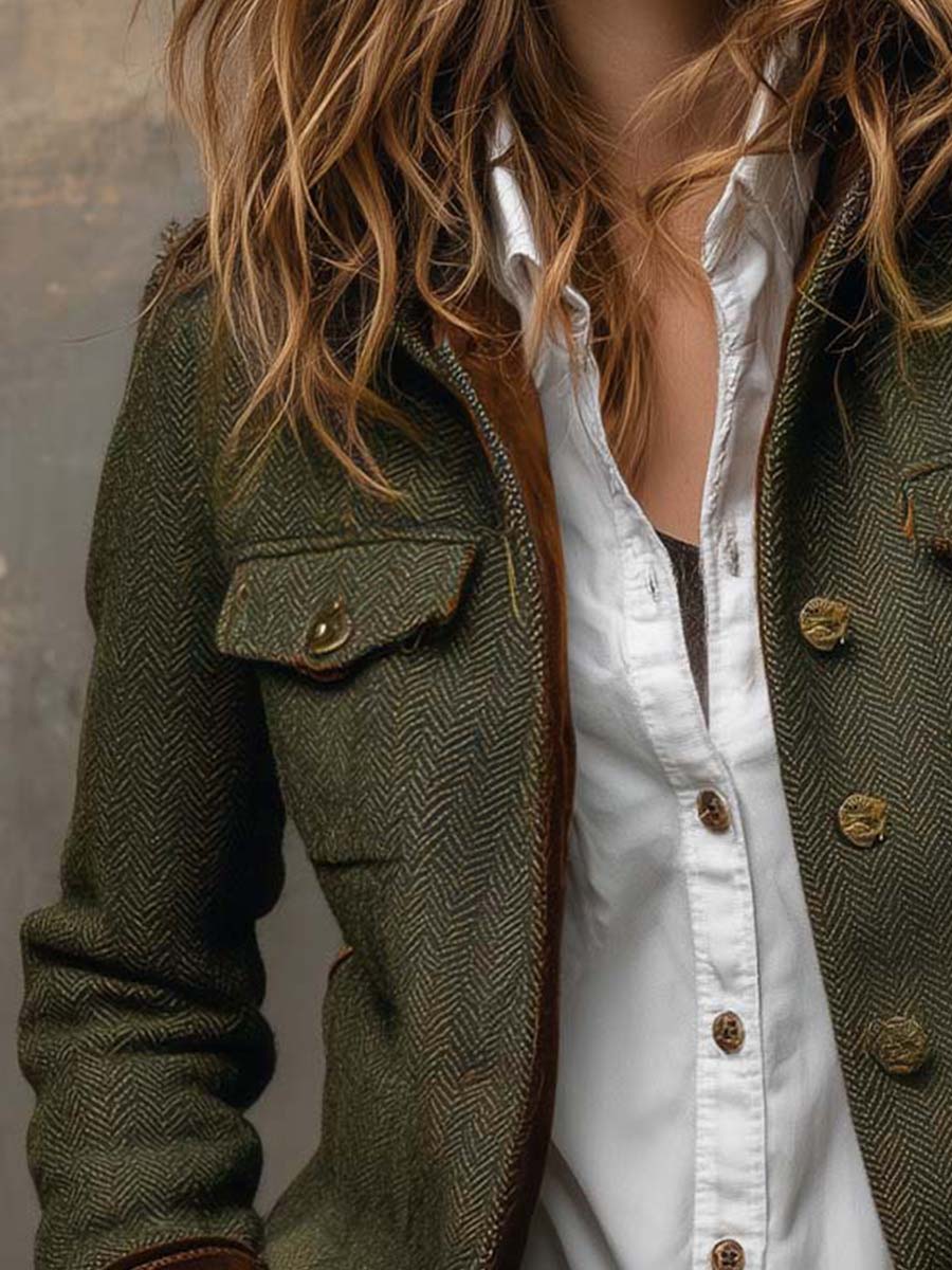 Roberta | Blazer Vintage a Spina di Pesce con Profili a Contrasto