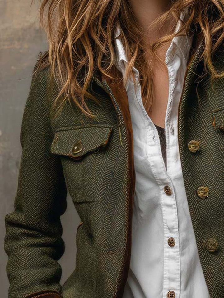 Roberta | Blazer Vintage a Spina di Pesce con Profili a Contrasto