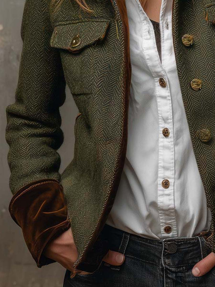 Roberta | Blazer Vintage a Spina di Pesce con Profili a Contrasto
