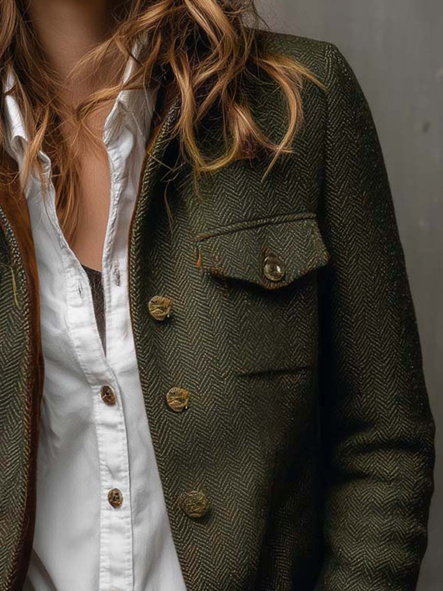Roberta | Blazer Vintage a Spina di Pesce con Profili a Contrasto