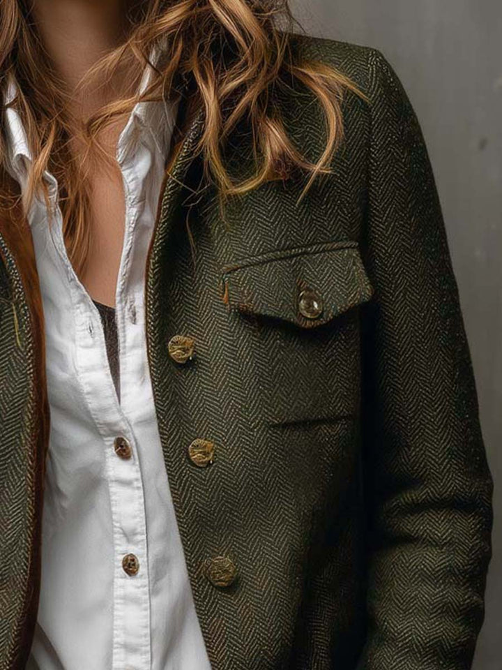 Roberta | Blazer Vintage a Spina di Pesce con Profili a Contrasto