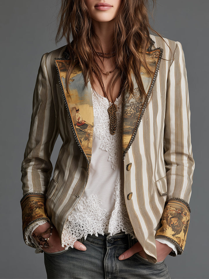 Susanna | Blazer Bohémien a Righe con Collo Stampato