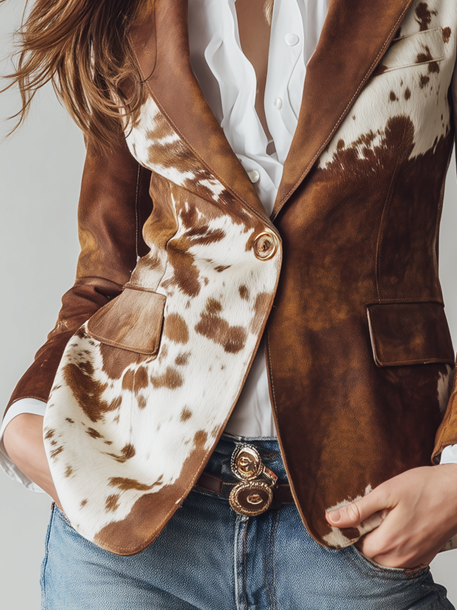 Agata | Blazer Vintage Stampa Vacca Eco-Sostenibile