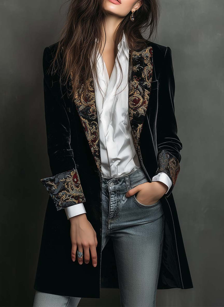 Ludovica | Blazer Aderente Stampa Barocca Nera