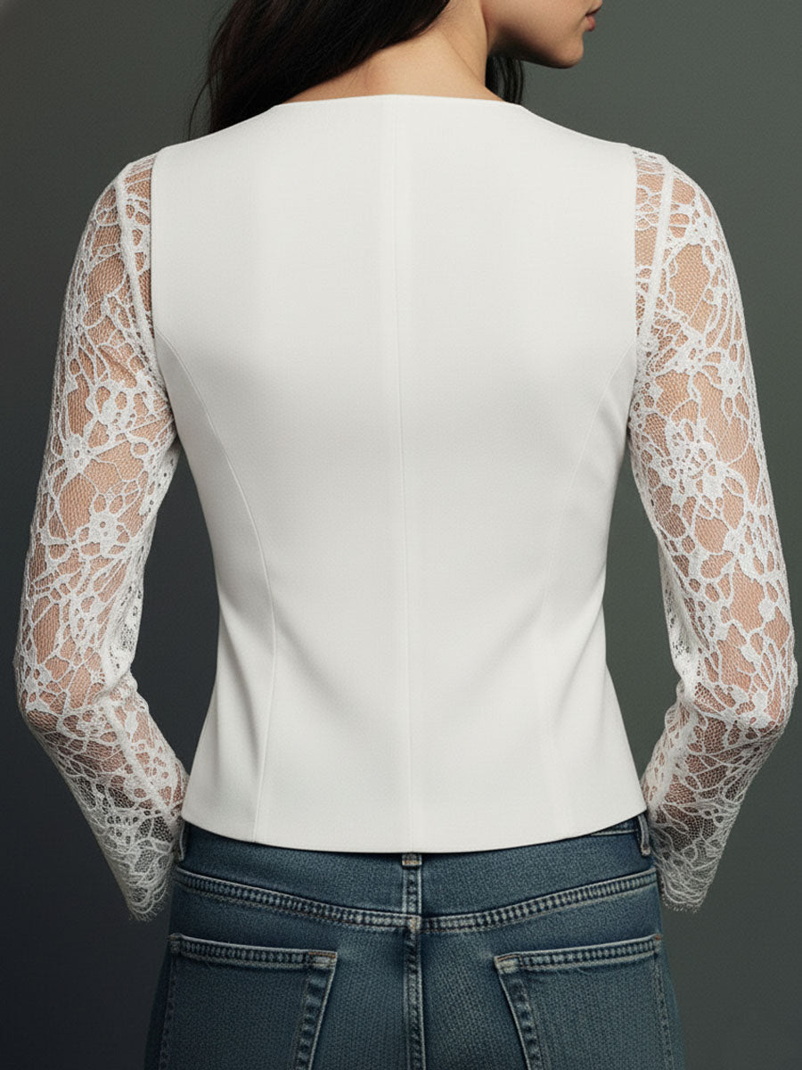 Noemi | Top Blazer Nero con Maniche Semi-Trasparenti