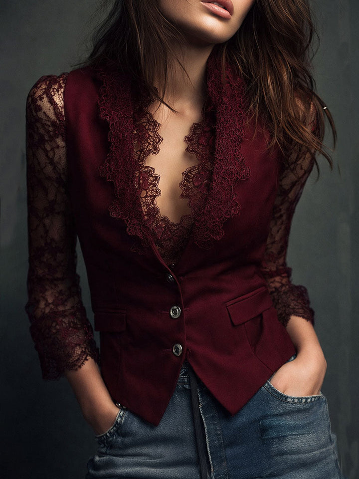 Noemi | Top Blazer Nero con Maniche Semi-Trasparenti