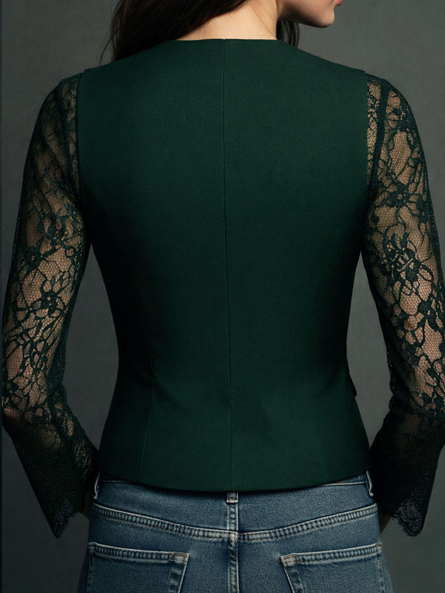 Noemi | Top Blazer Nero con Maniche Semi-Trasparenti