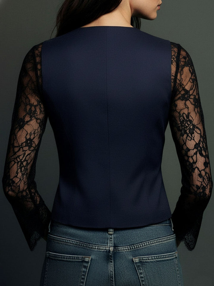 Noemi | Top Blazer Nero con Maniche Semi-Trasparenti