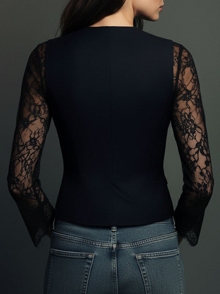 Noemi | Top Blazer Nero con Maniche Semi-Trasparenti