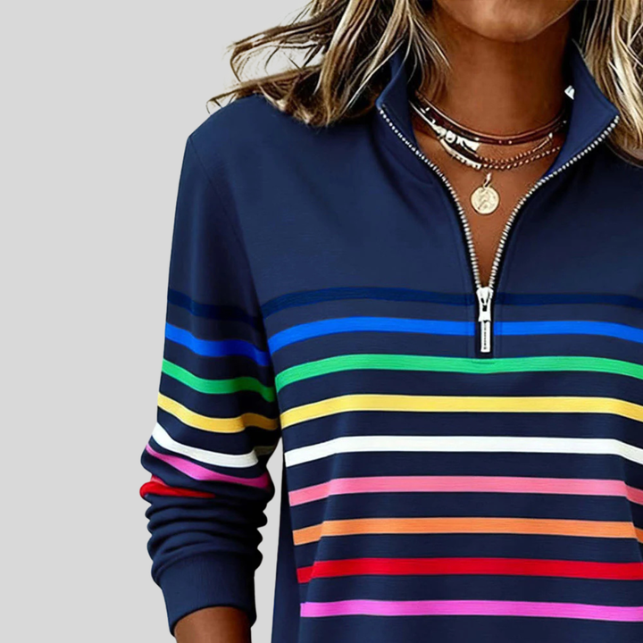 CHARLOTTE | Felpa con zip a mezza lunghezza e strisce multicolori
