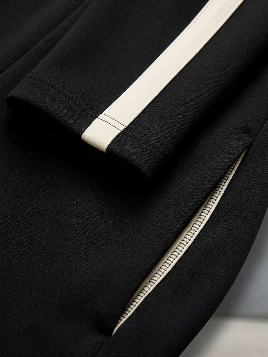 Monica | Completo Tuta con Righe a Contrasto Nere, Top con Zip e Pantalone a Gamba Larga con Coulisse
