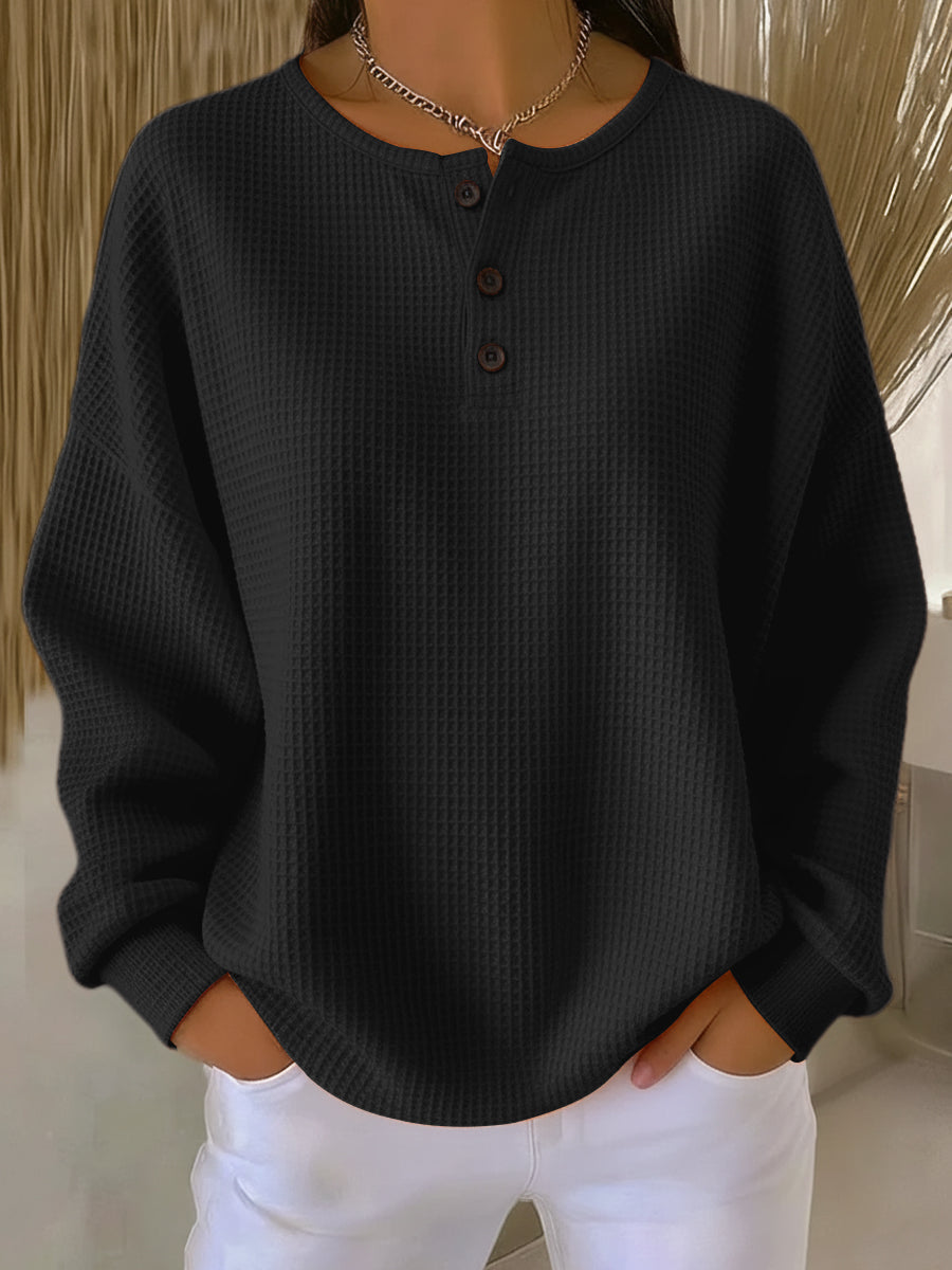 Bregje | Accogliente felpa Henley con struttura a nido d'ape