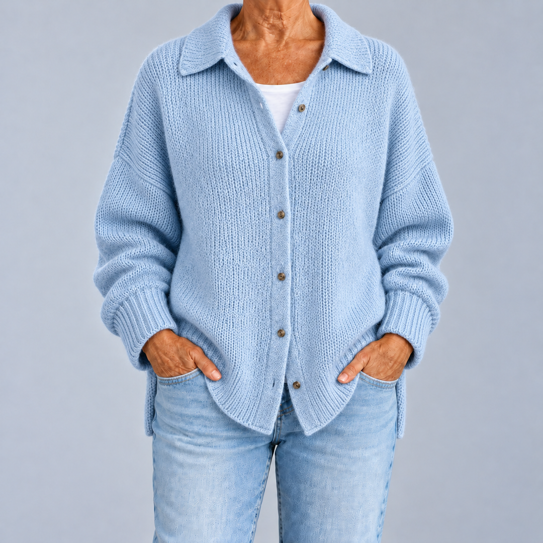Laura | Cardigan Oversize con Colletto a Camicia