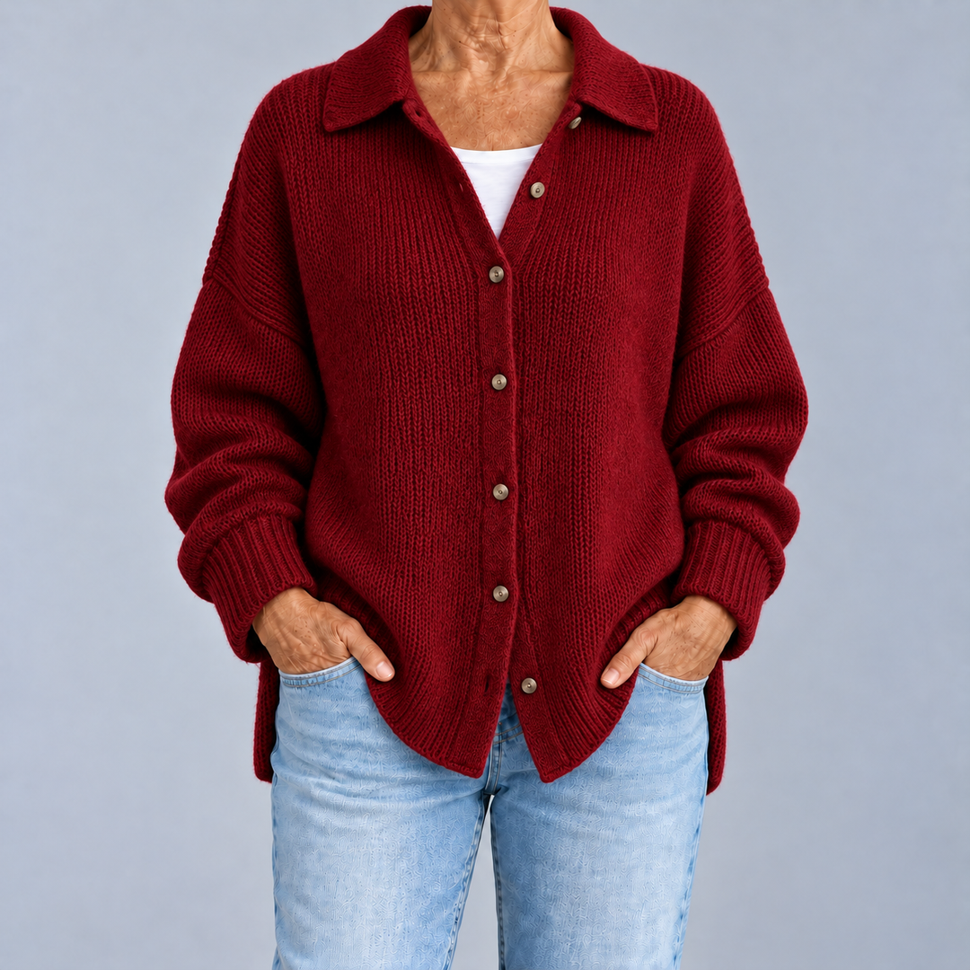 Laura | Cardigan Oversize con Colletto a Camicia
