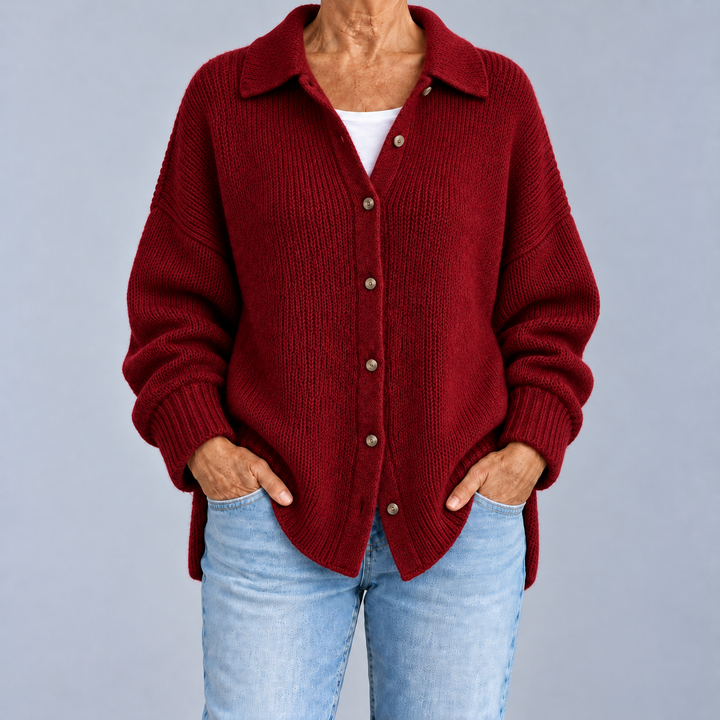 Laura | Cardigan Oversize con Colletto a Camicia
