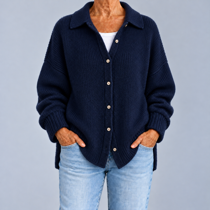 Laura | Cardigan Oversize con Colletto a Camicia