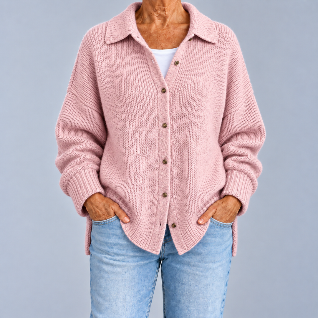 Laura | Cardigan Oversize con Colletto a Camicia