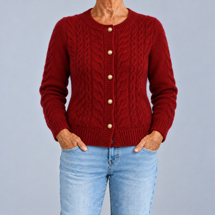 Fiorenza | Cardigan a Trecce con Bottoni Perla