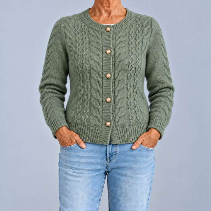 Fiorenza | Cardigan a Trecce con Bottoni Perla
