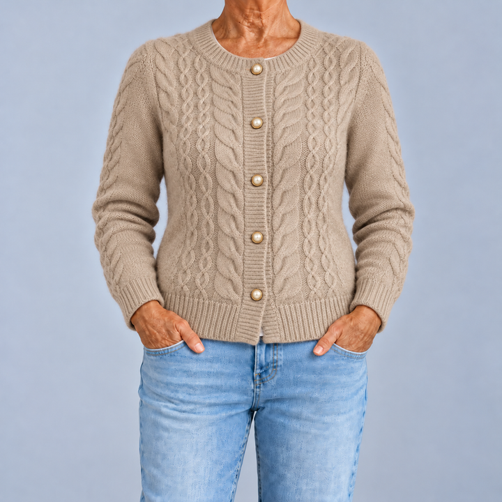 Fiorenza | Cardigan a Trecce con Bottoni Perla
