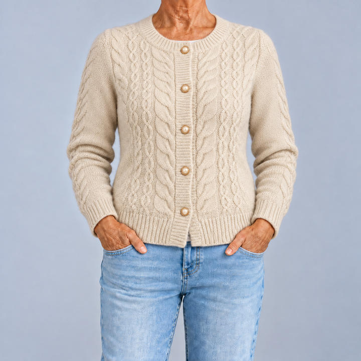 Fiorenza | Cardigan a Trecce con Bottoni Perla
