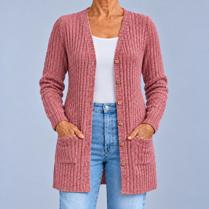 Paola | Cardigan a Coste con Scollo a V