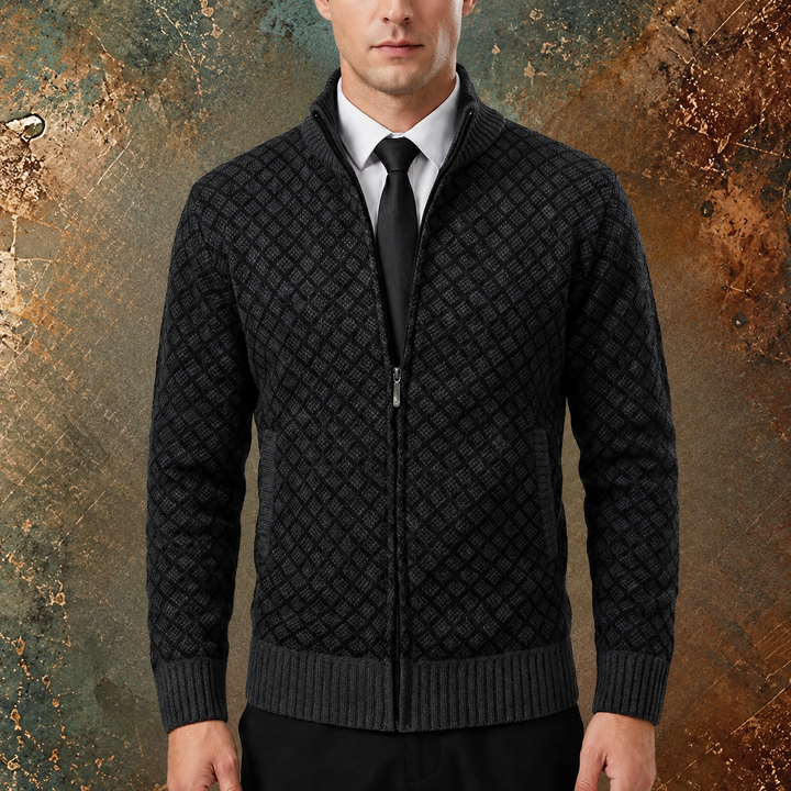 Maglione da uomo lavorato a maglia | Cardigan lavorato a maglia con zip e colletto alto